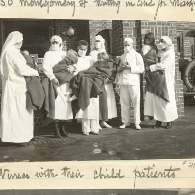 Nurses with their child patients, 1918
