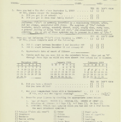 1969 Influenza School Absenteeism Questionaire